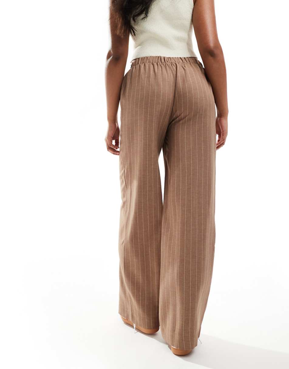 ASOS DESIGN tailored pull on pants in brown stripe