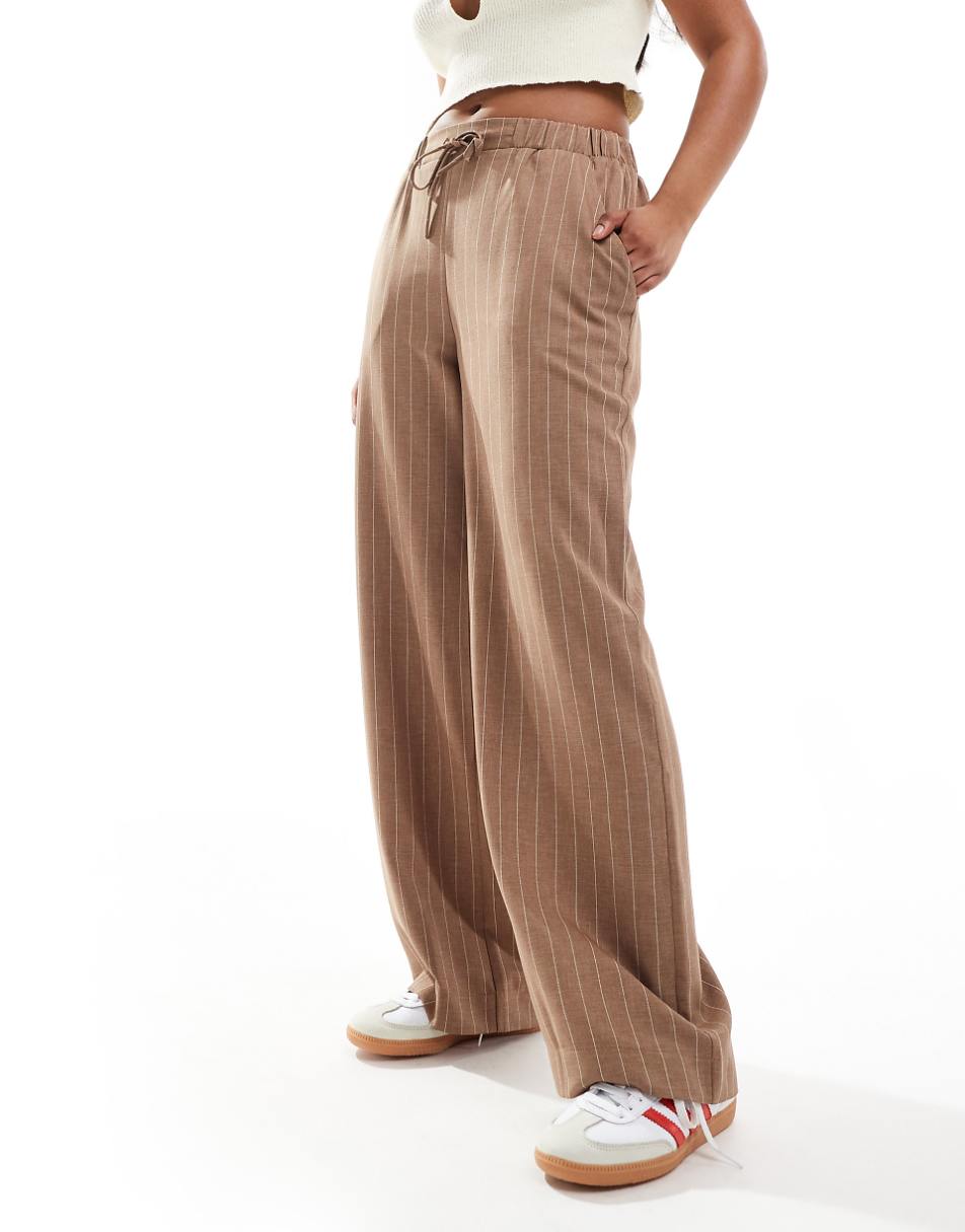 ASOS DESIGN tailored pull on pants in brown stripe