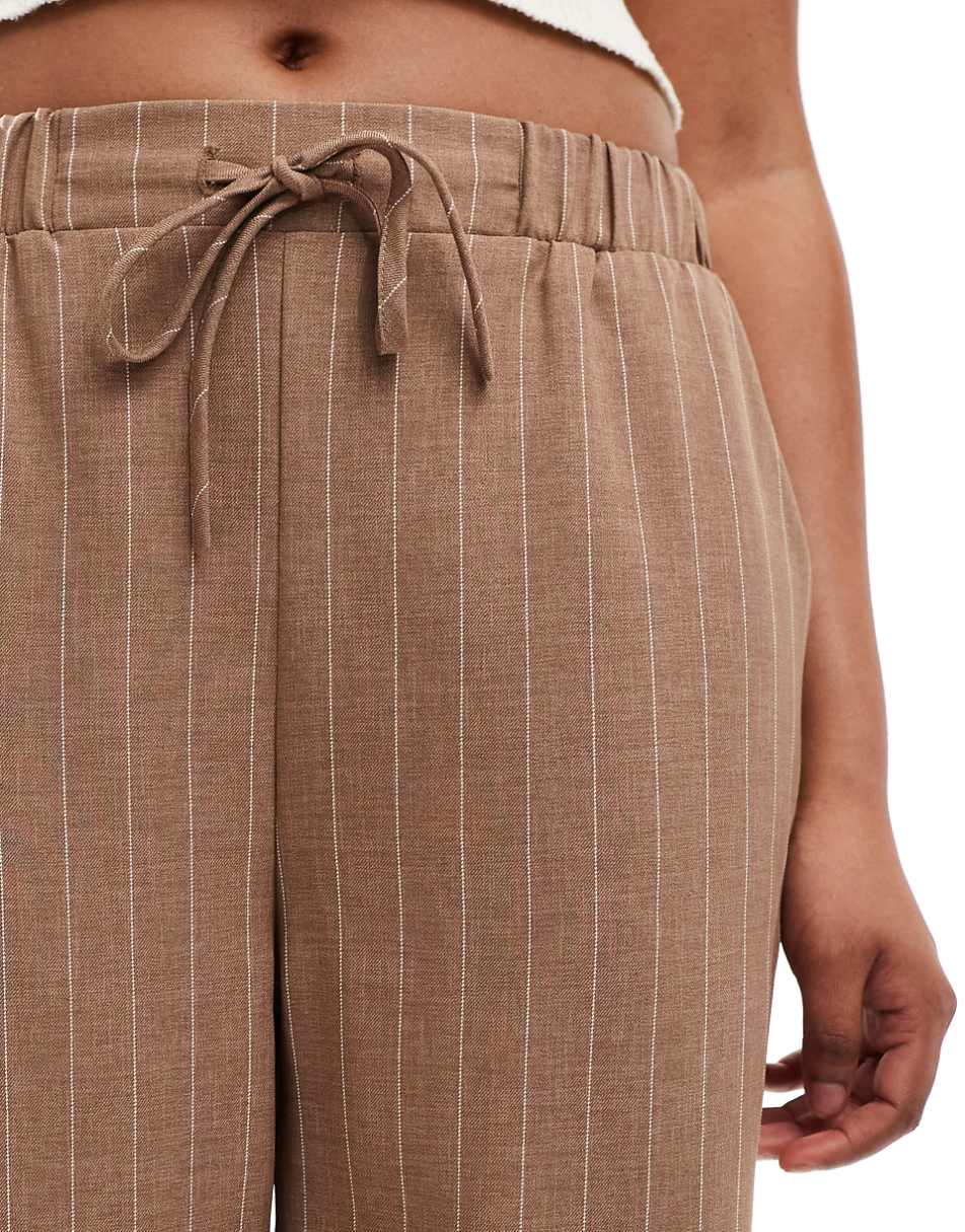ASOS DESIGN tailored pull on pants in brown stripe