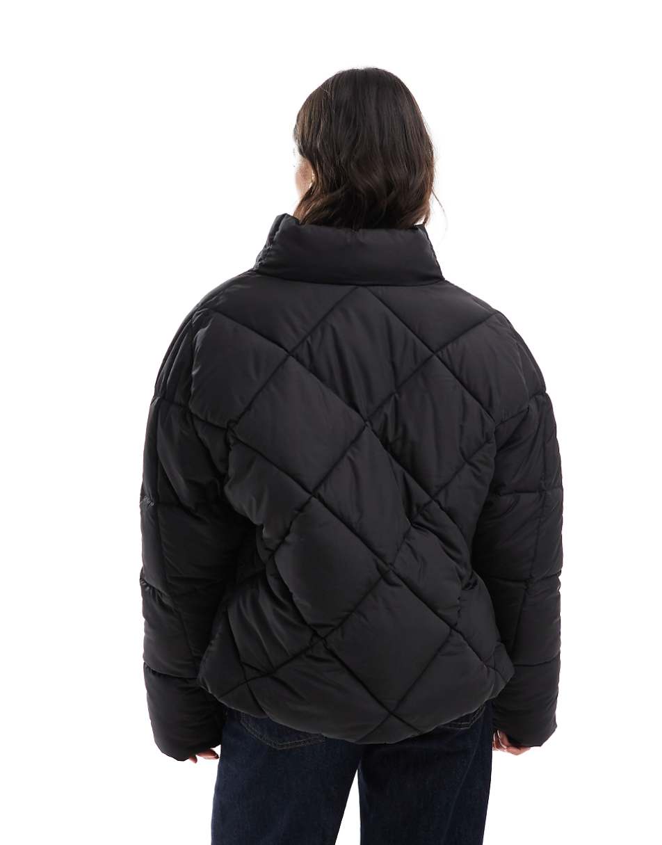 Miss Selfridge oversized quilted funnel neck crop puffer jacket in black