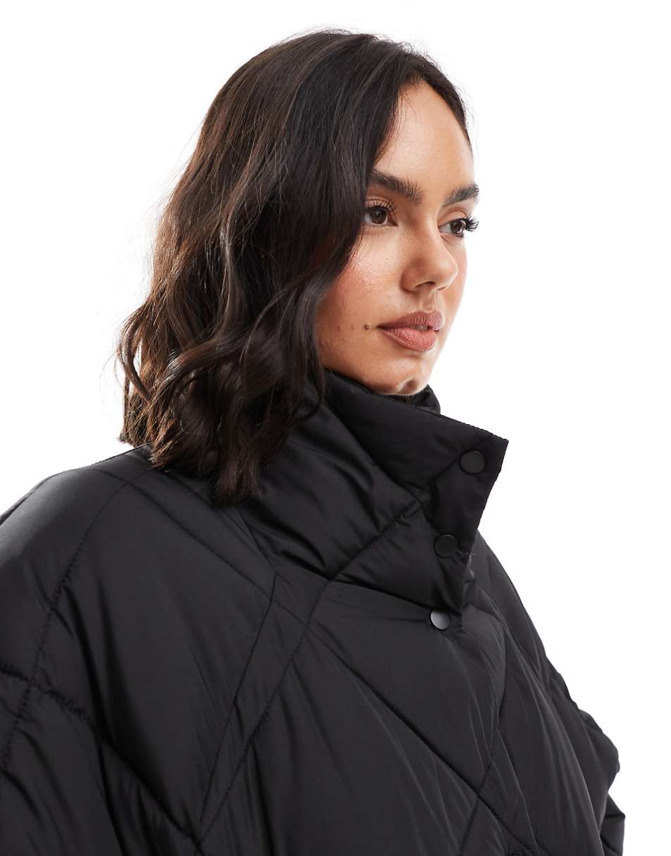 Miss Selfridge oversized quilted funnel neck crop puffer jacket in black