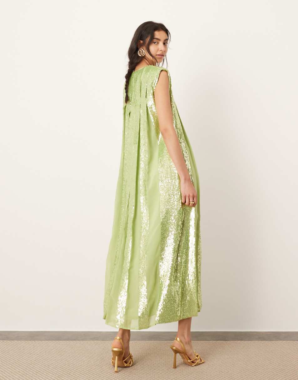 ASOS EDITION embellished allover sequin pleat maxi dress in green