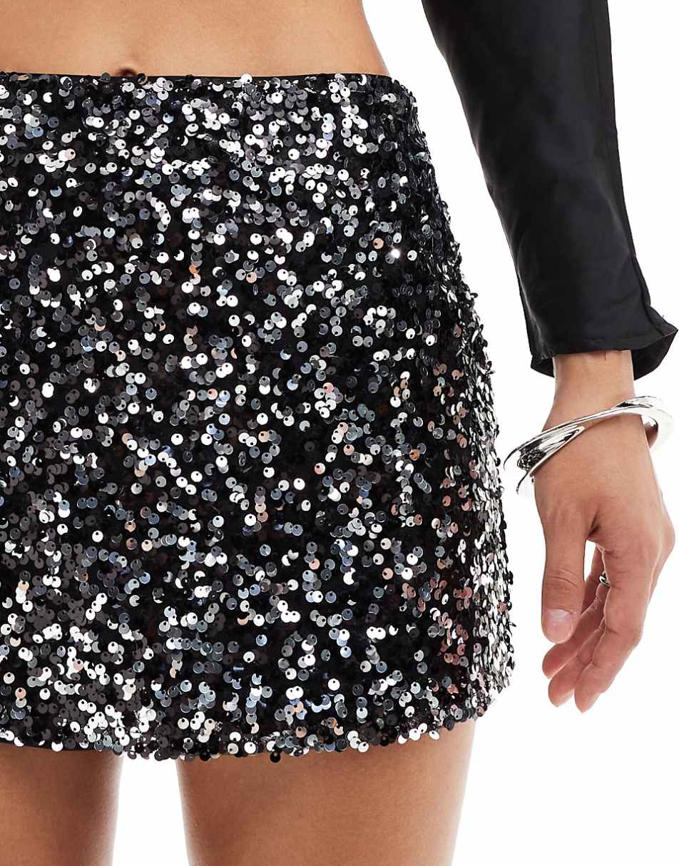 ASOS DESIGN sequin skort in black