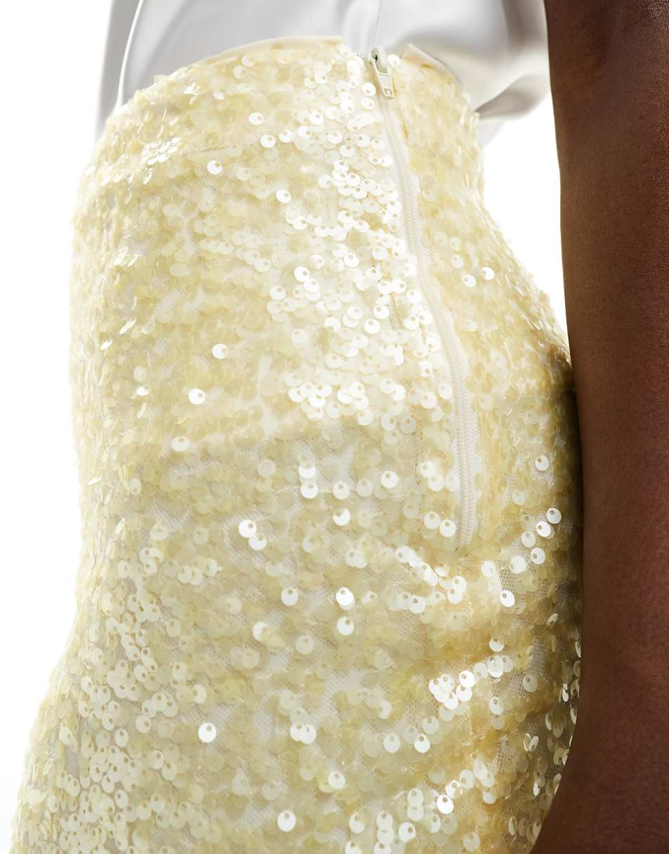 ASOS DESIGN sequin midi skirt in pastel yellow
