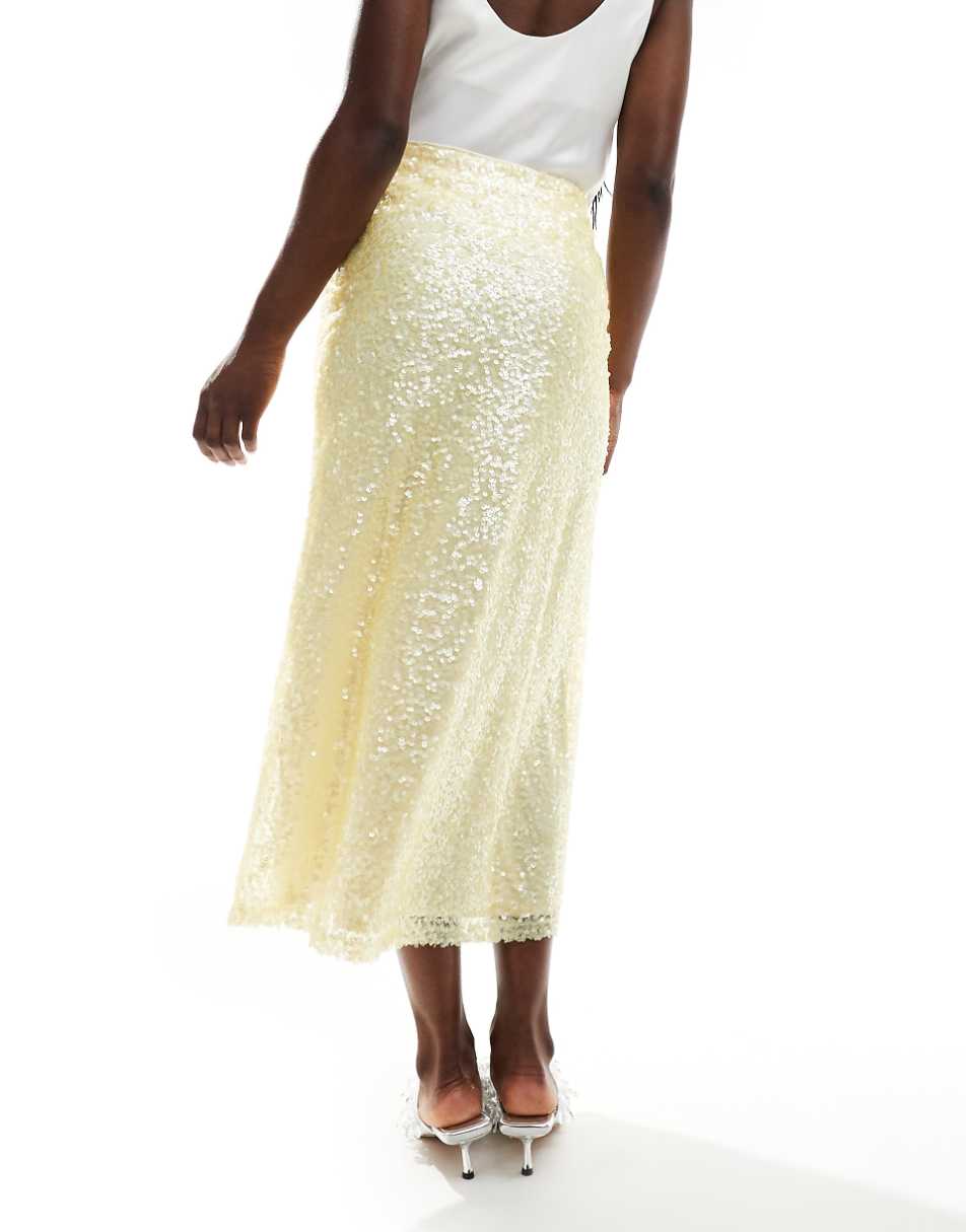 ASOS DESIGN sequin midi skirt in pastel yellow