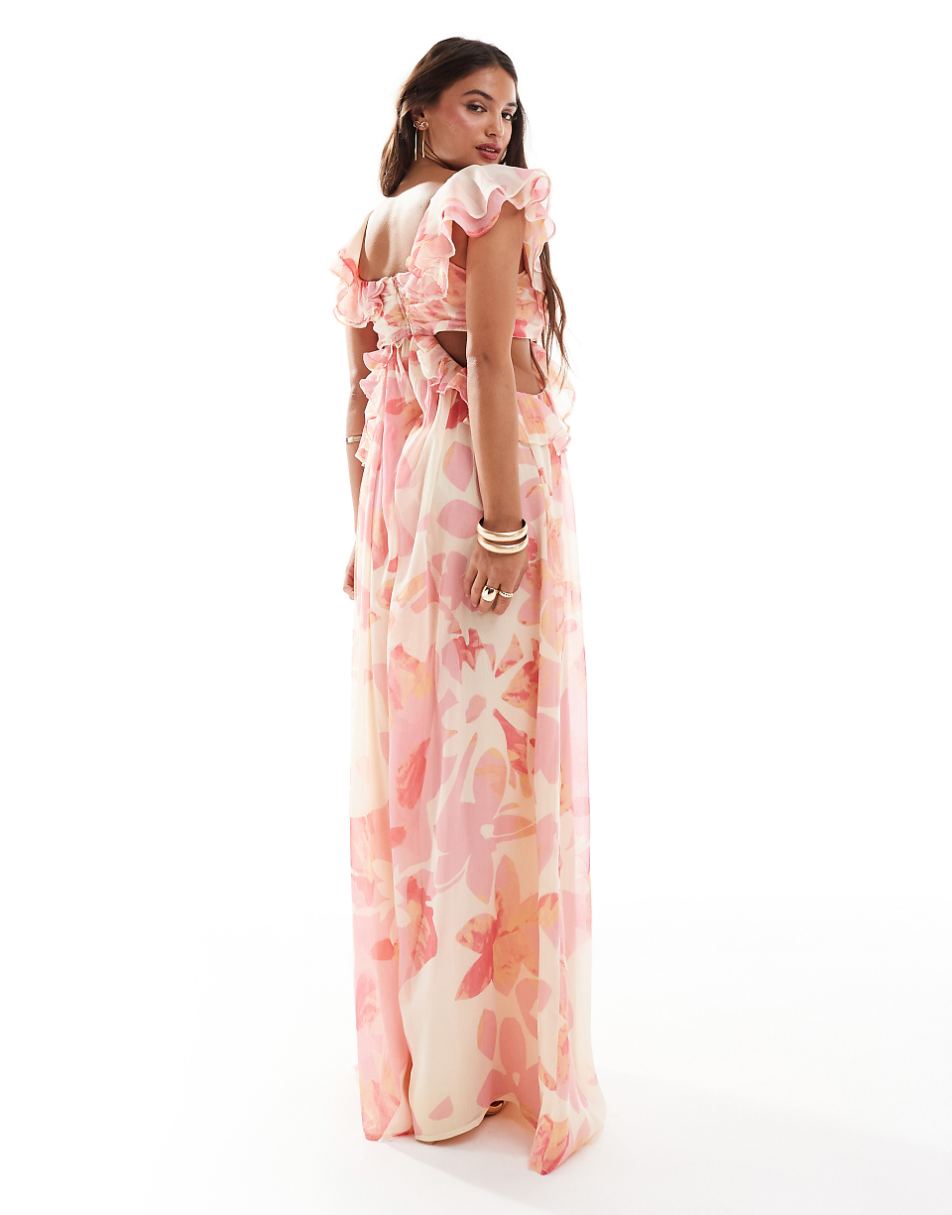ASOS DESIGN ruffle off the shoulder cut out wide leg jumpsuit