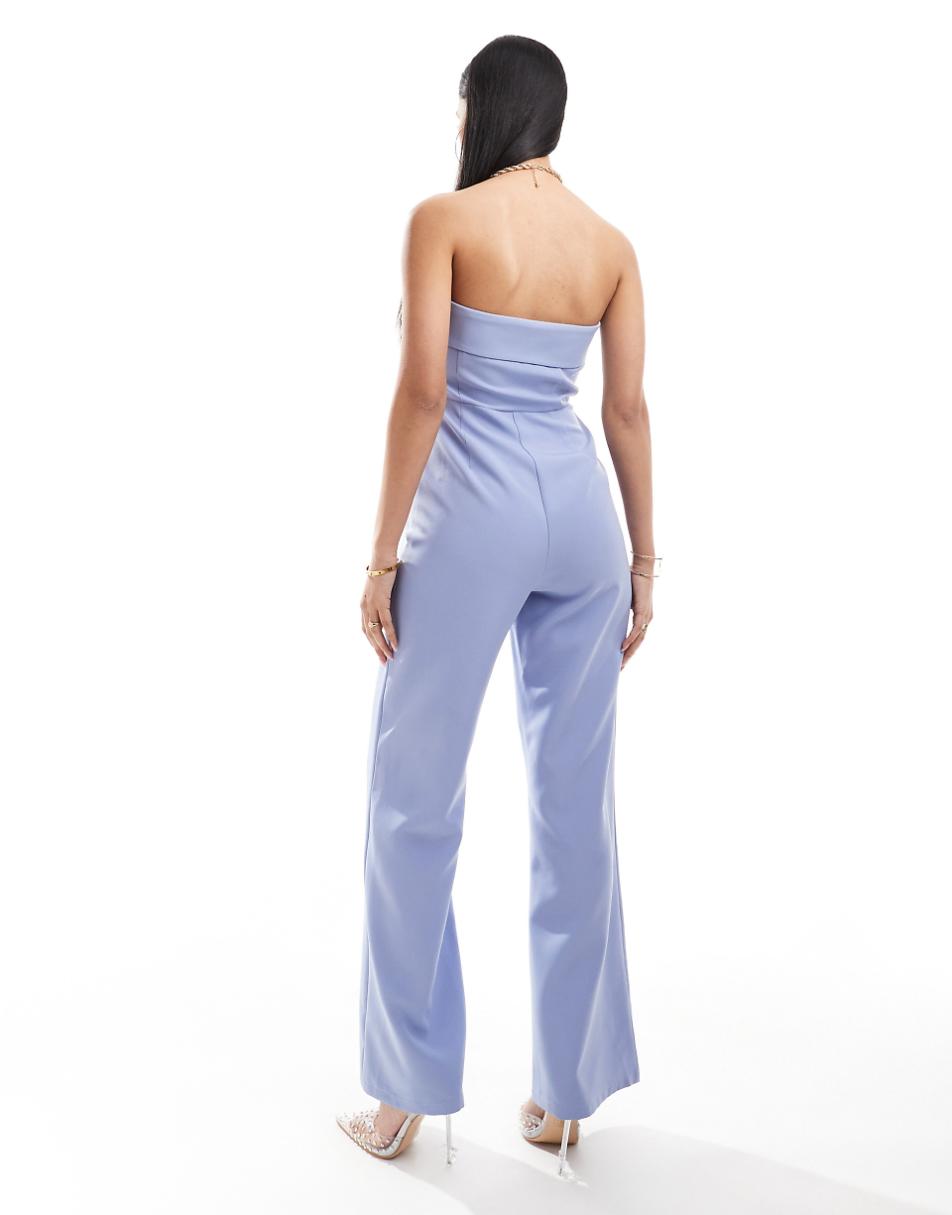 Kaiia tailored bandeau foldover wide leg jumpsuit in blue