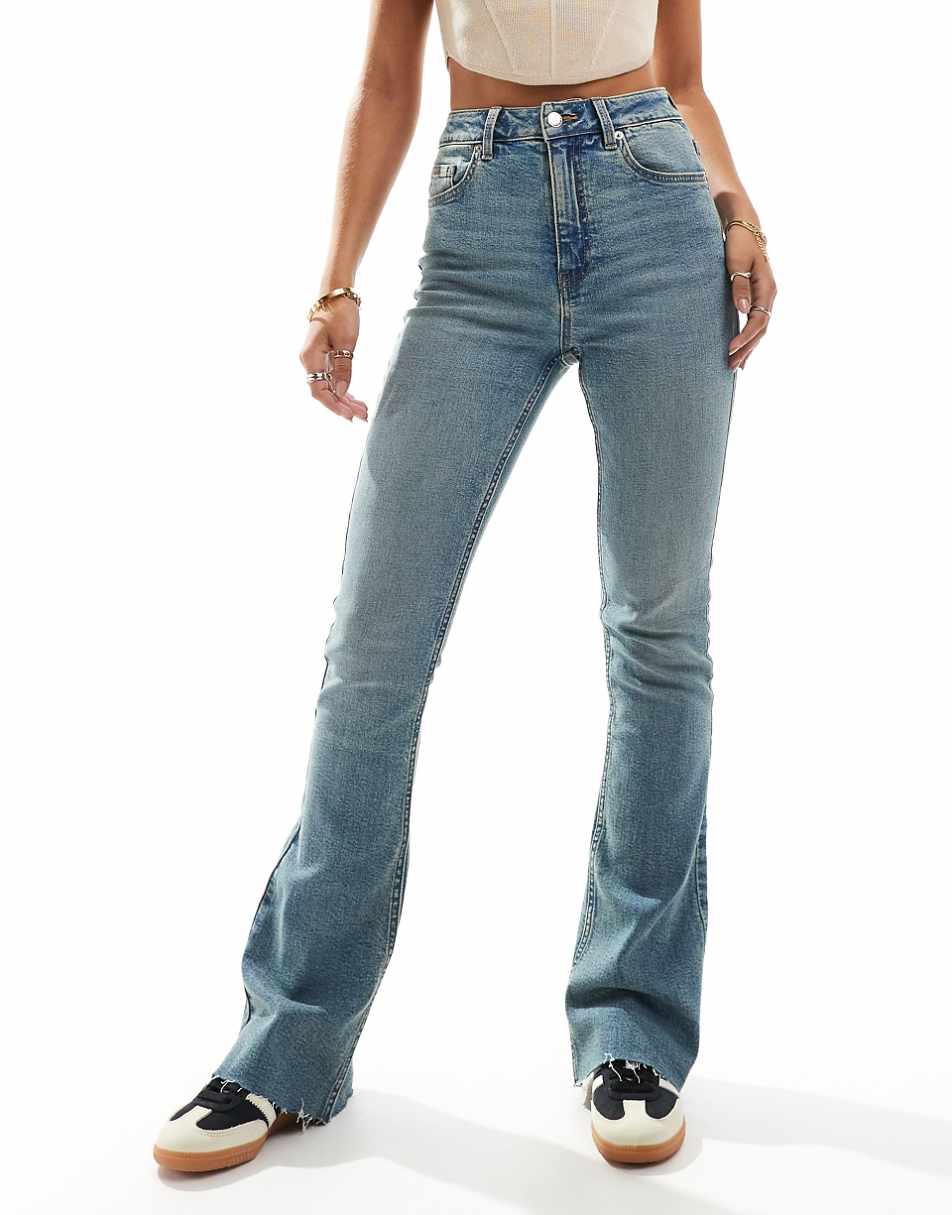 Miss Selfridge heart pocket flare jeans in dirty wash