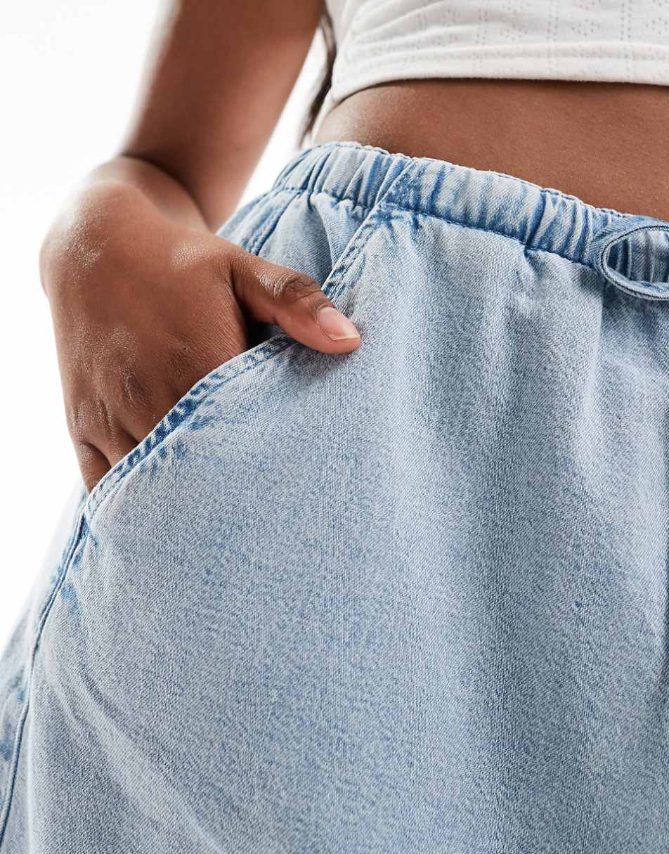 ASOS DESIGN soft denim pull on mini skirt in light wash