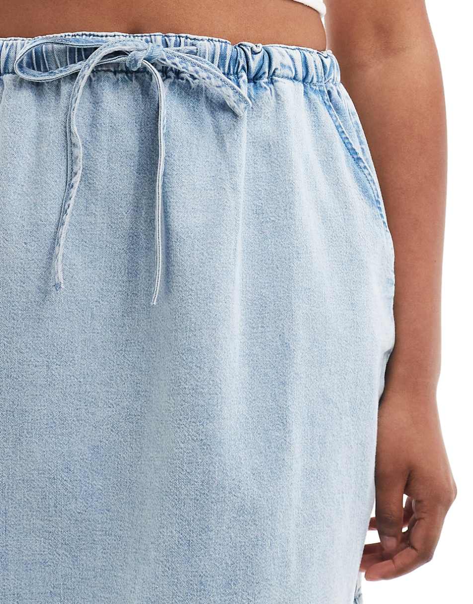 ASOS DESIGN soft denim pull on mini skirt in light wash