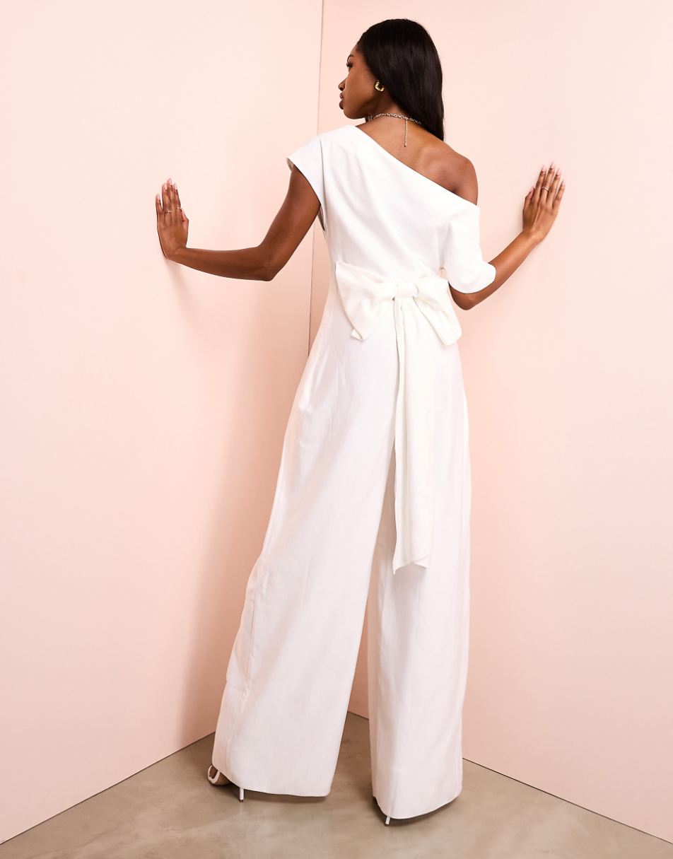 ASOS Luxe drop shoulder jumpsuit with bow back in cream
