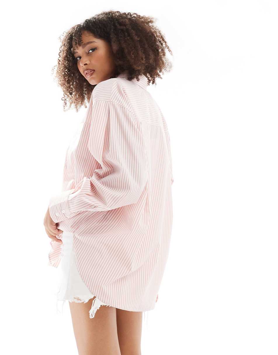 ASOS DESIGN oversized shirt in pink stripe