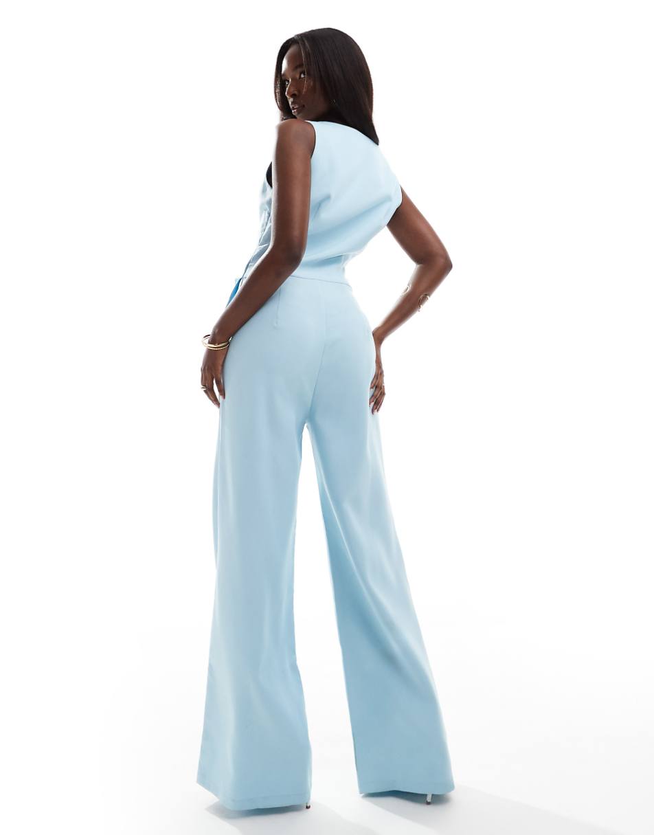 Kaiia sleeveless wide leg vest jumpsuit in baby blue