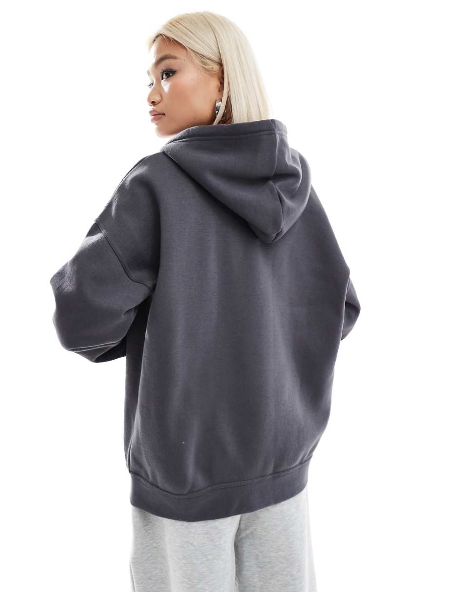 Daisy Street oversized charcoal applique zip up hoodie