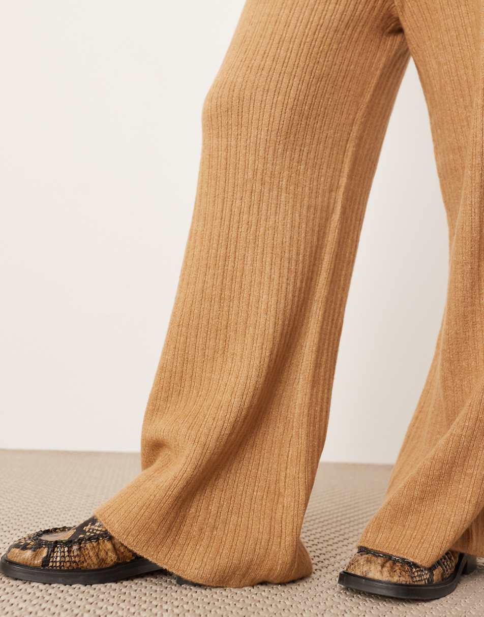 ASOS EDITION knit ribbed wide leg pants in camel -set