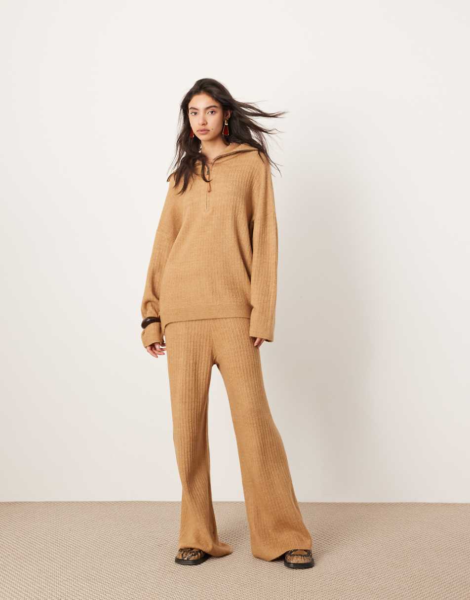 ASOS EDITION knit ribbed wide leg pants in camel -set