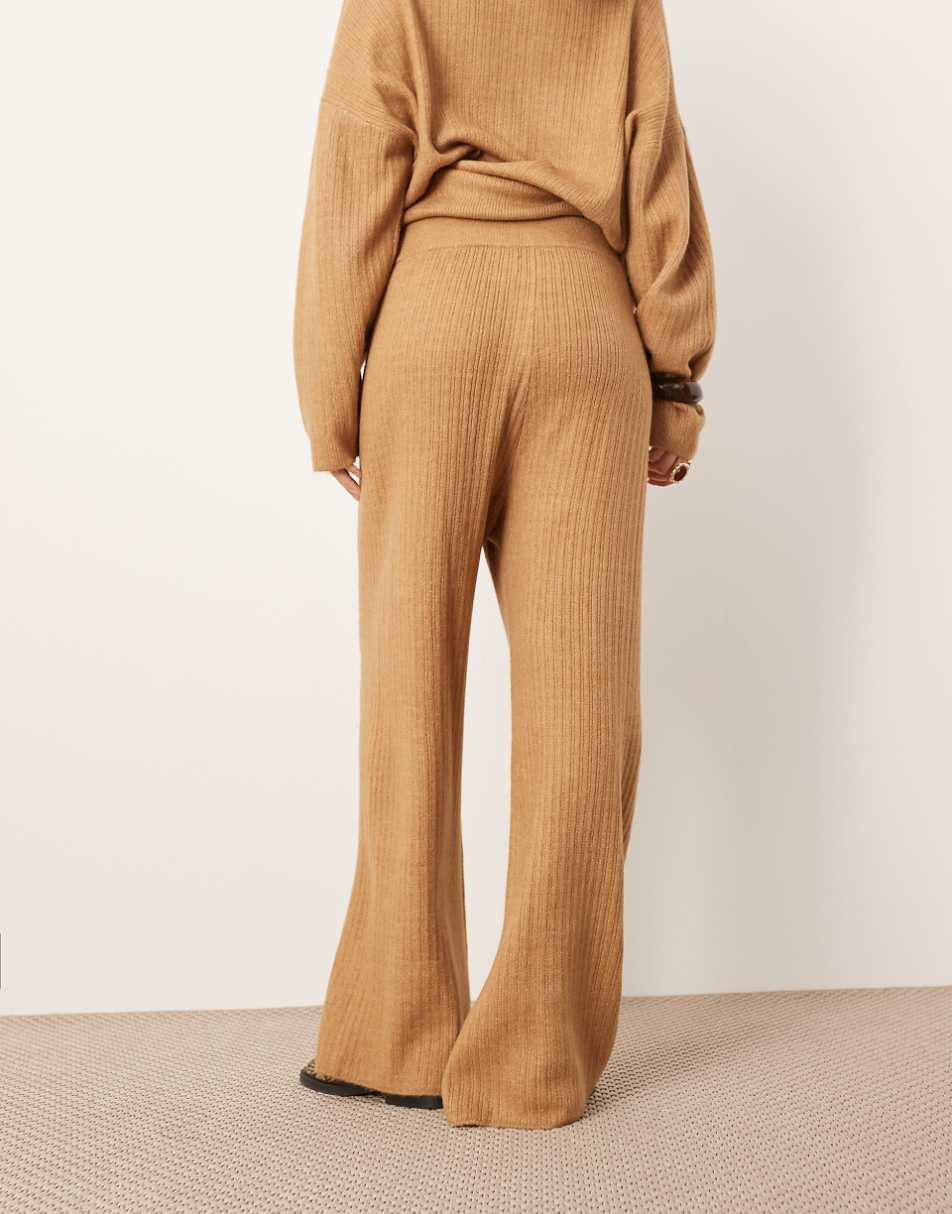 ASOS EDITION knit ribbed wide leg pants in camel -set