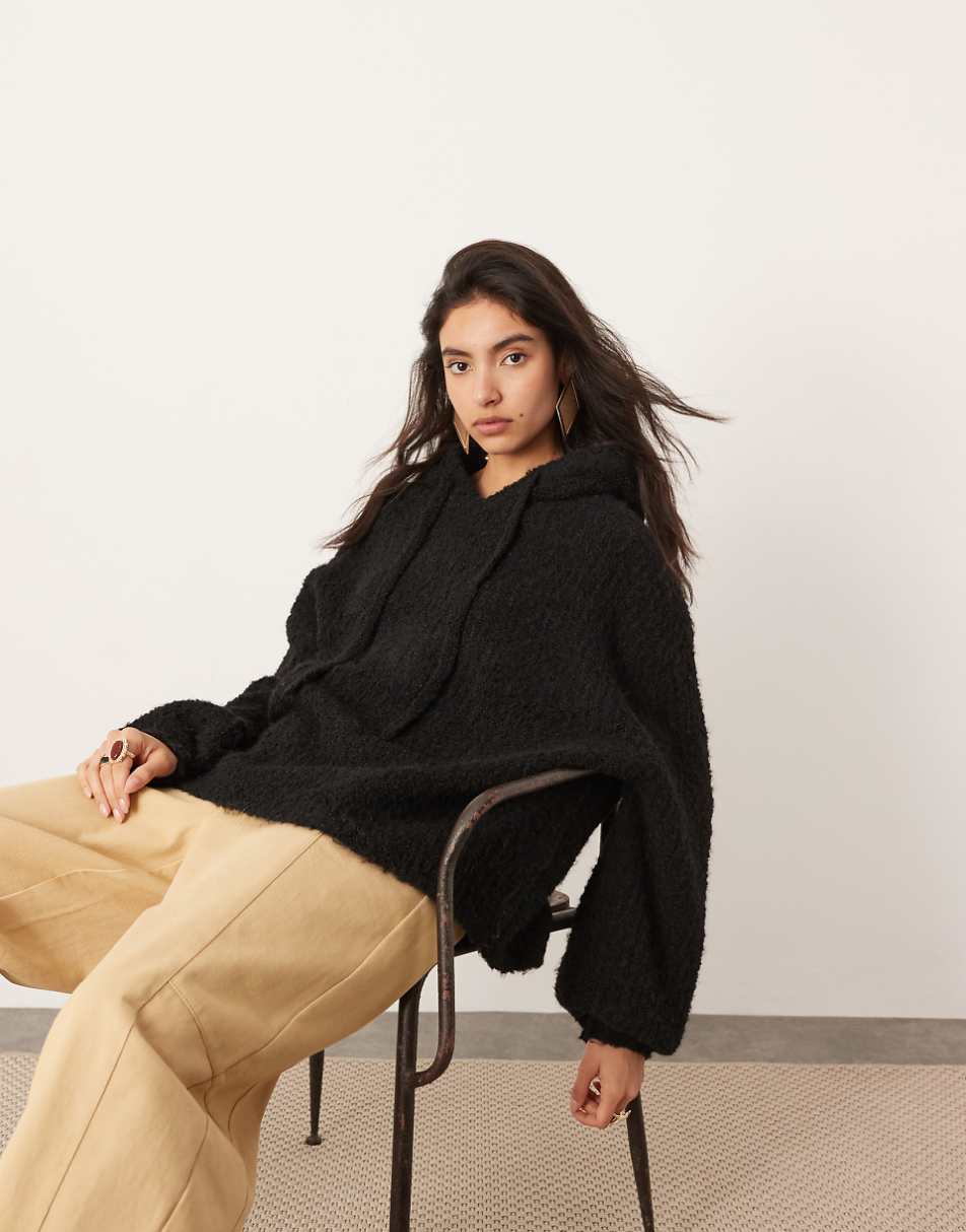 ASOS EDITION boucle oversized hoodie in black