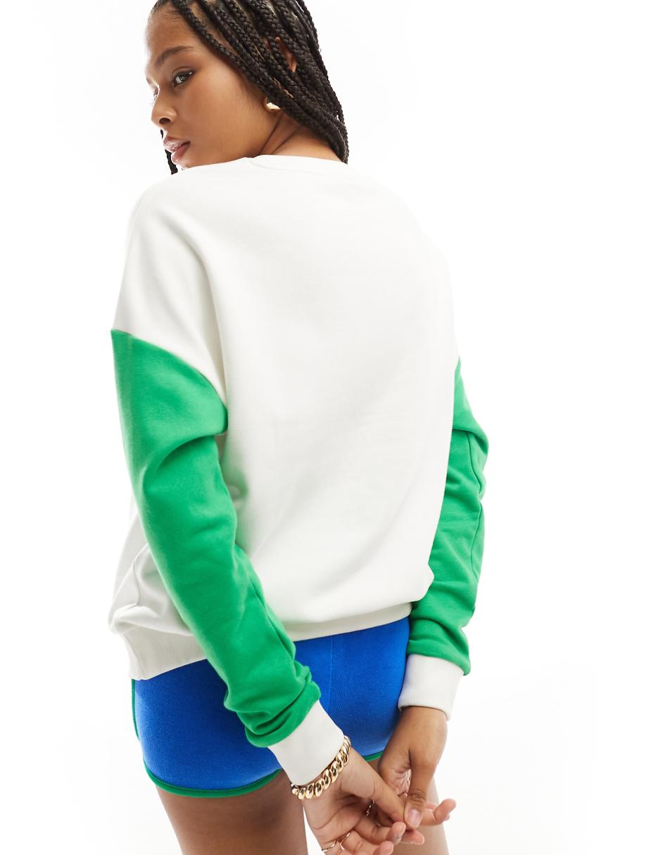 Pieces Sport Core 'Tennis Club' front print color block sweatshirt in green and white