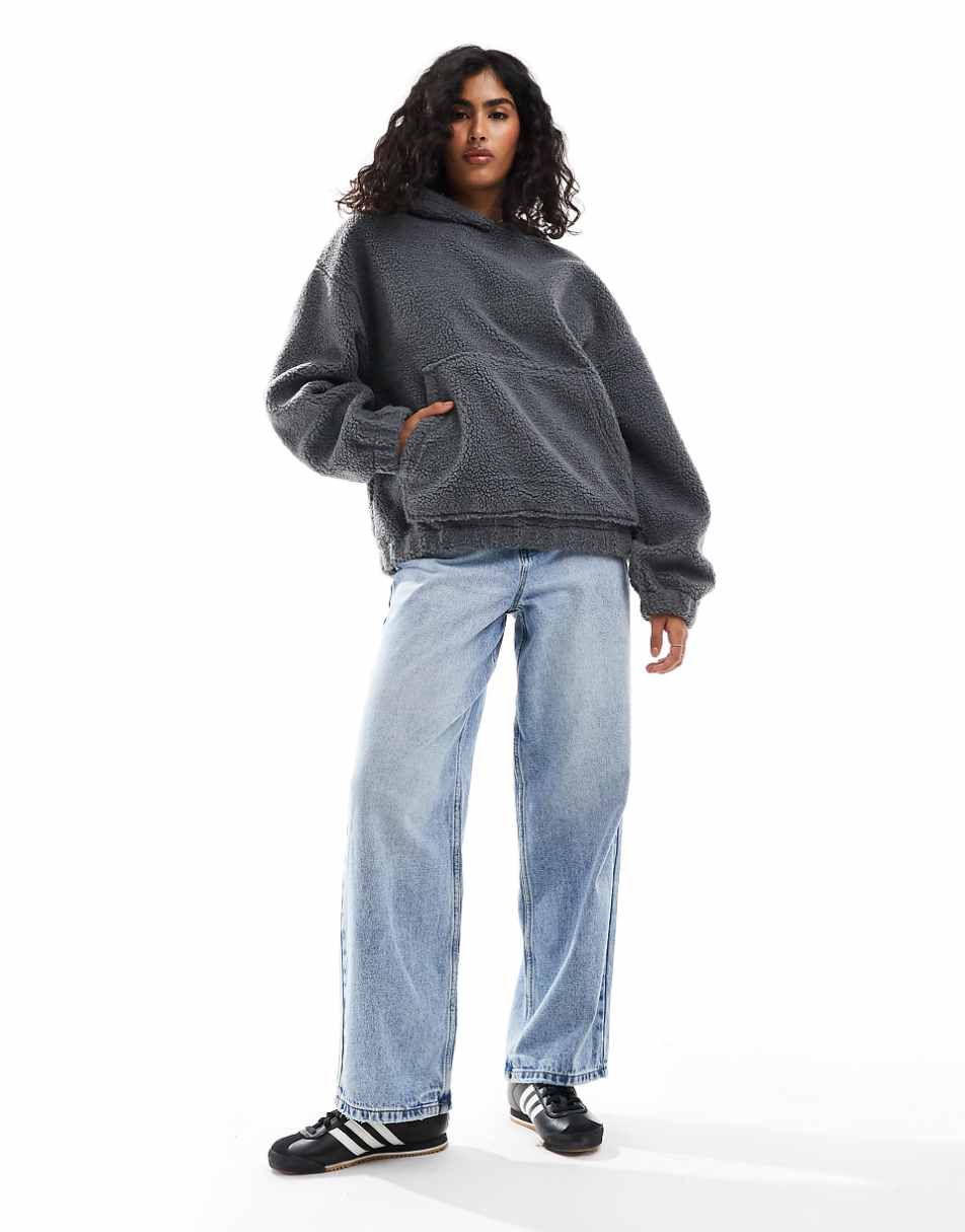 ASOS DESIGN oversized borg hoodie in charcoal
