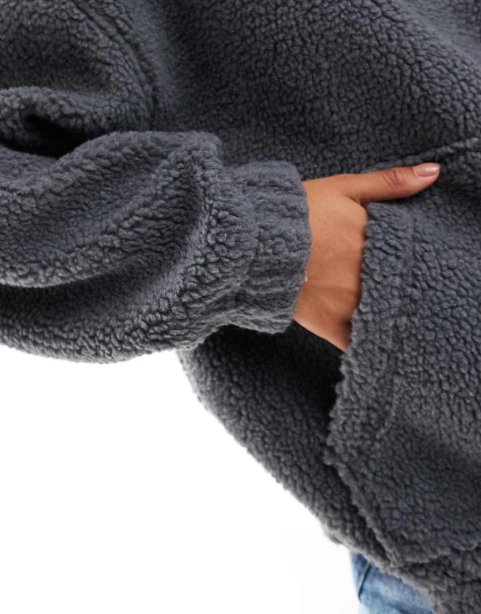 ASOS DESIGN oversized borg hoodie in charcoal