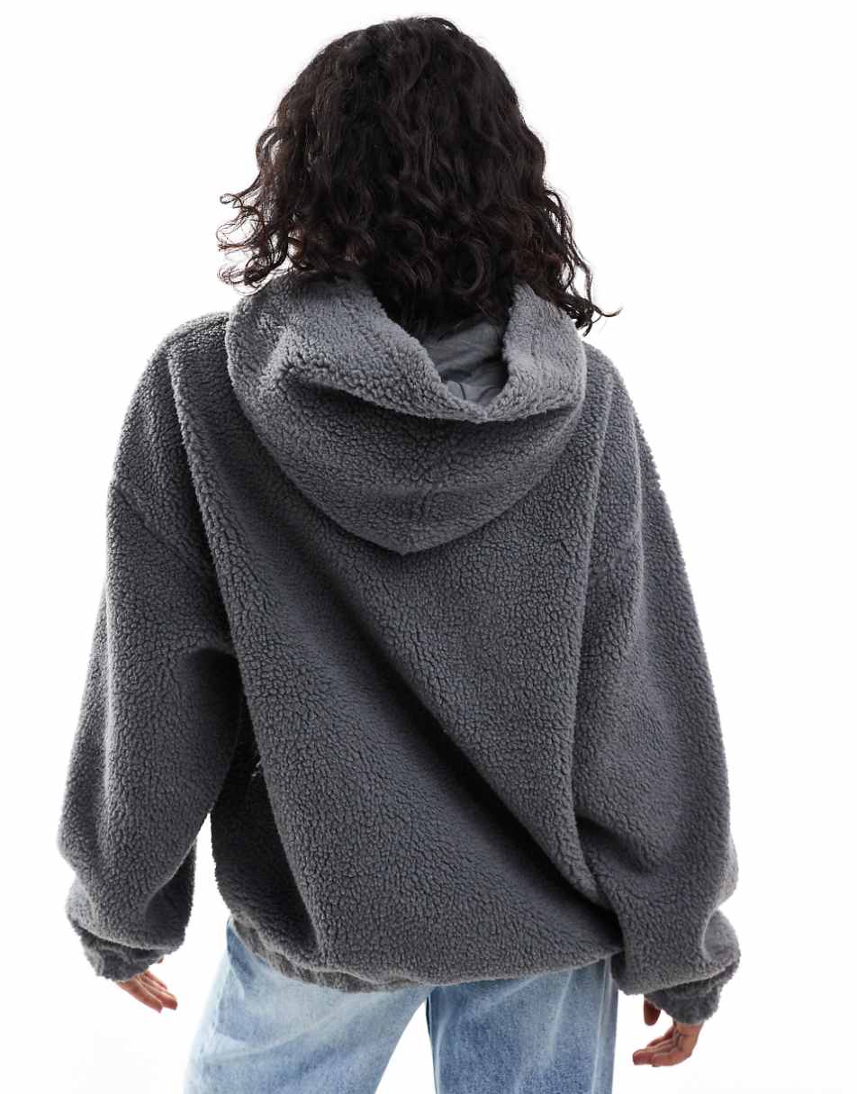 ASOS DESIGN oversized borg hoodie in charcoal