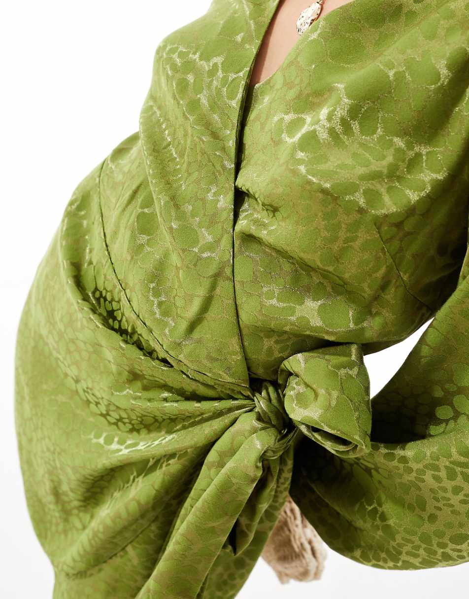 Never Fully Dressed Petite Vienna jacquard satin mini dress in green