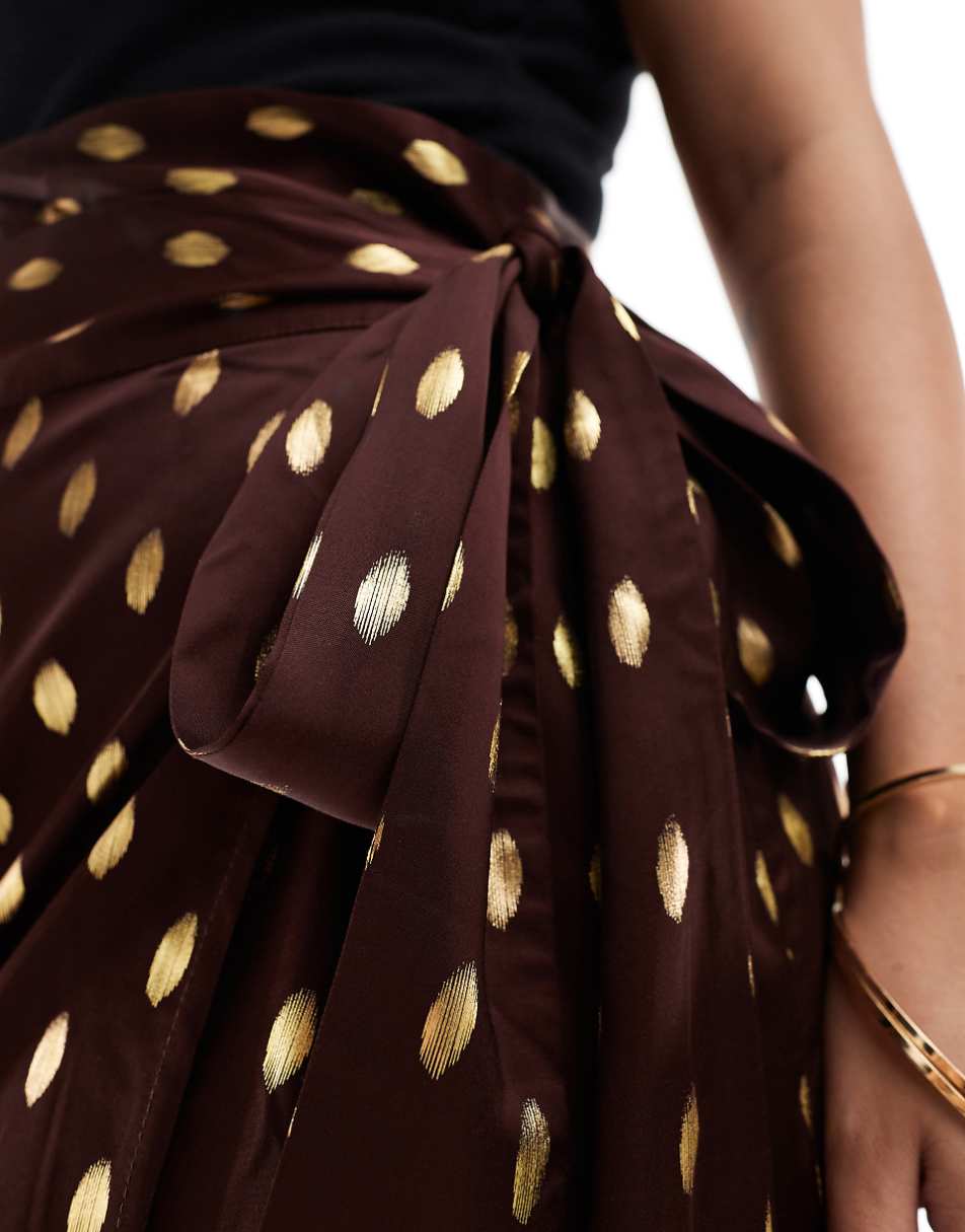 Never Fully Dressed Jaspre gold fleck midi skirt in chocolate