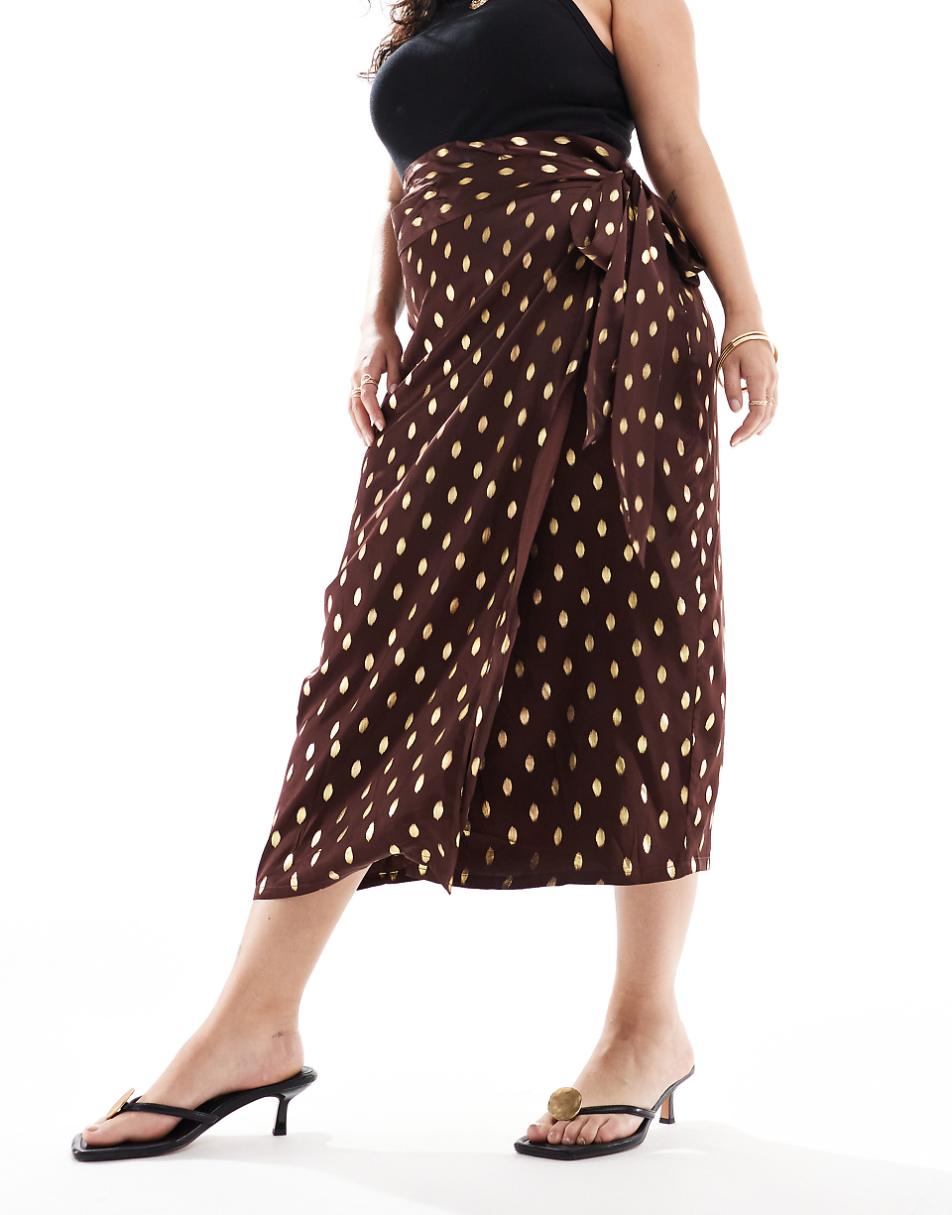 Never Fully Dressed Jaspre gold fleck midi skirt in chocolate