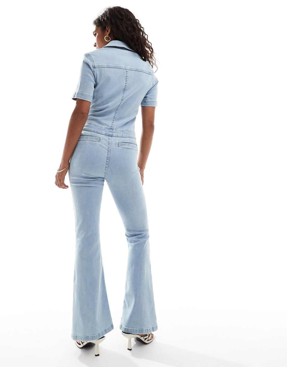 ASOS DESIGN Petite stretch 70s jumpsuit in light blue