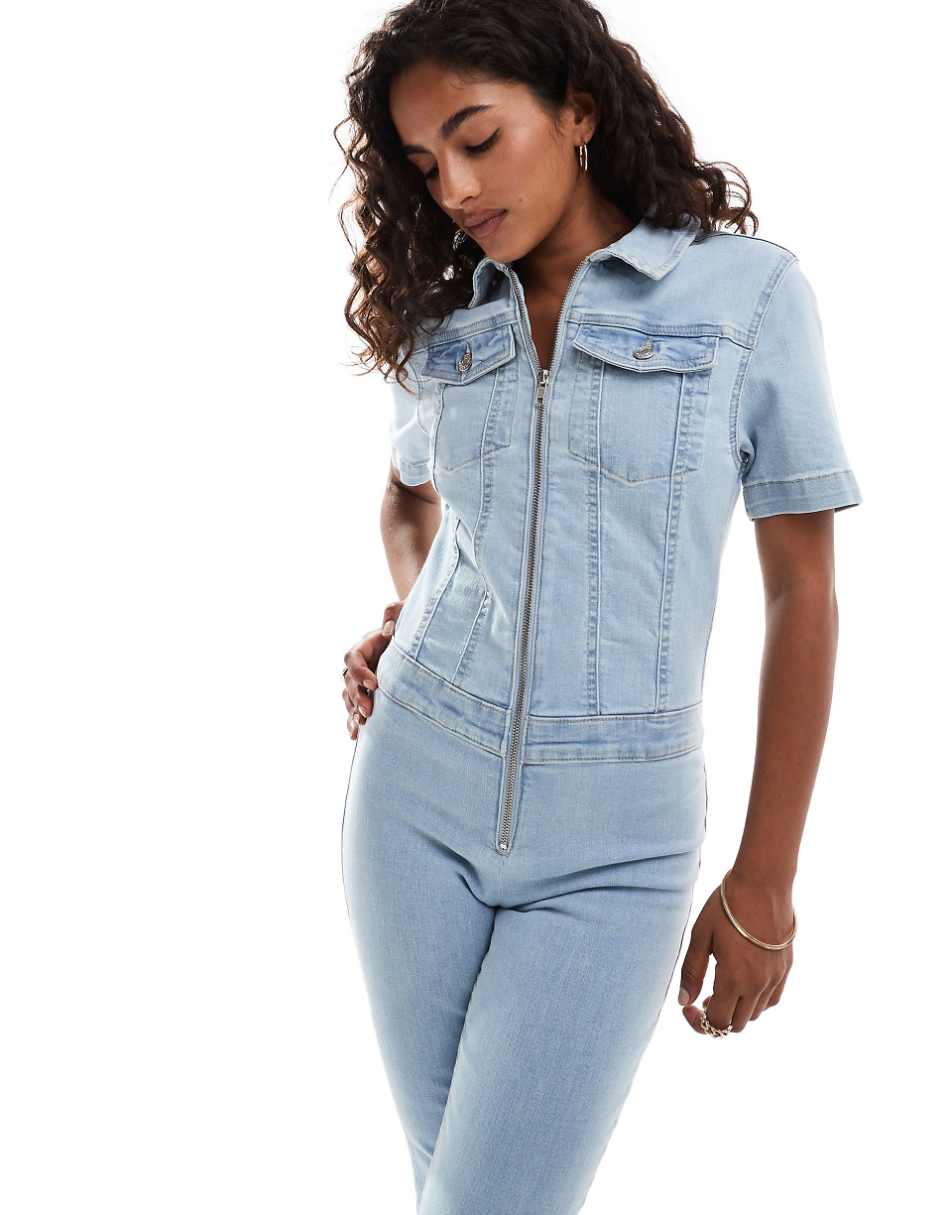 ASOS DESIGN Petite stretch 70s jumpsuit in light blue