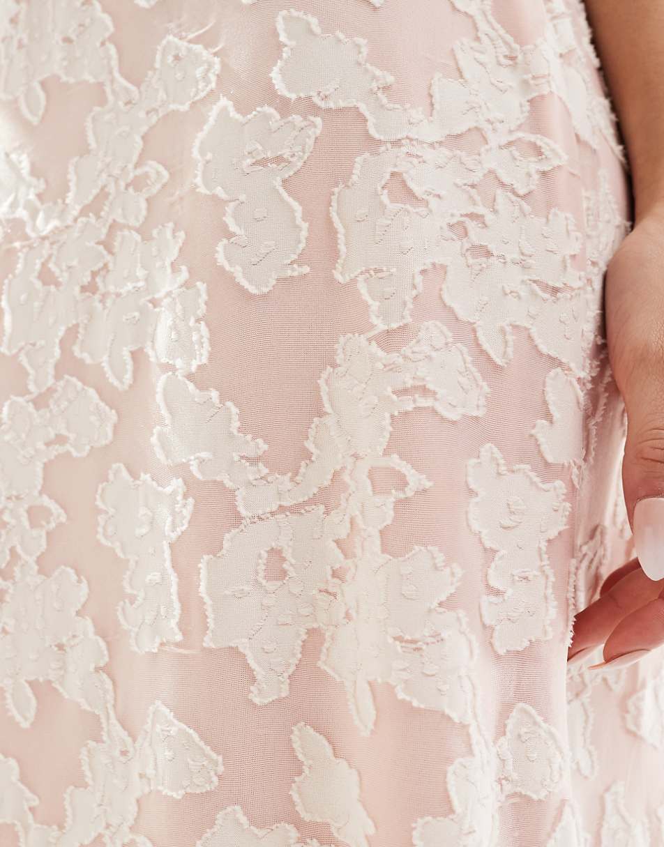 Daisy Street mid rise jacquard maxi skirt with lace trim in pink