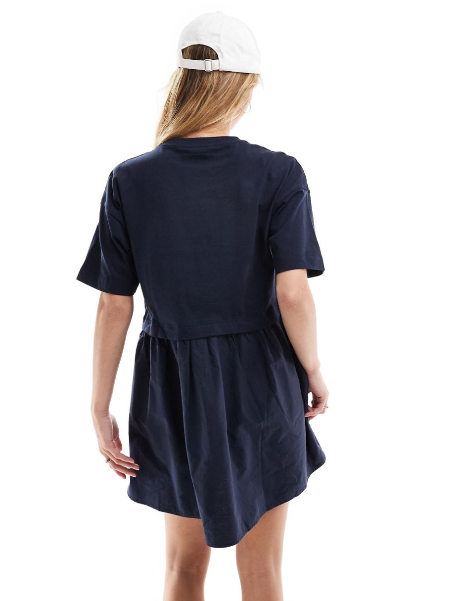 Miss Selfridge short sleeve t-shirt poplin hybrid smock mini dress in navy