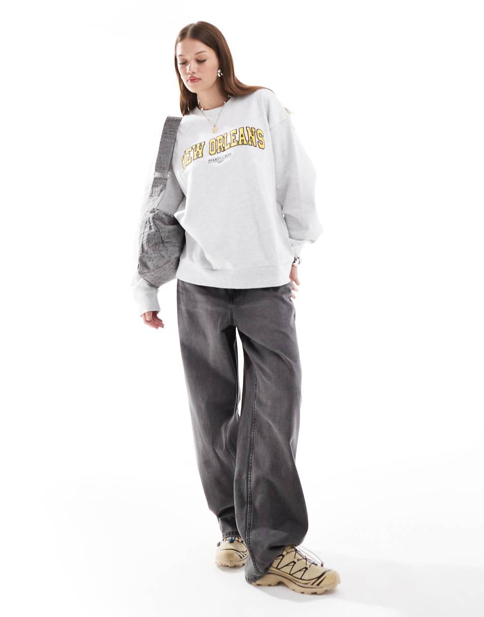 ASOS DESIGN oversized sweat with new orleans graphic in ice heather