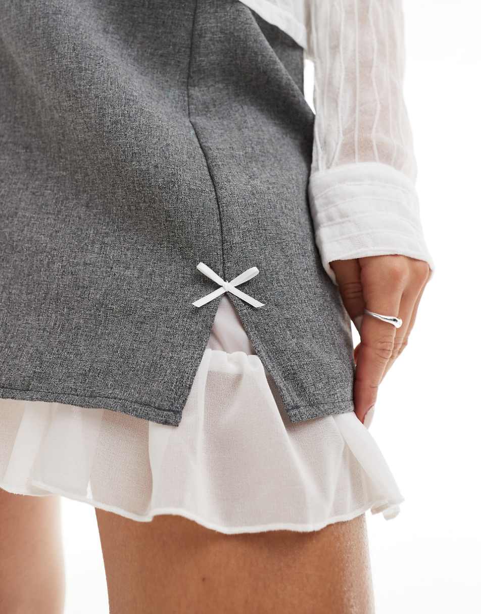 Miss Selfridge bow detail double layer mini skirt in plaid