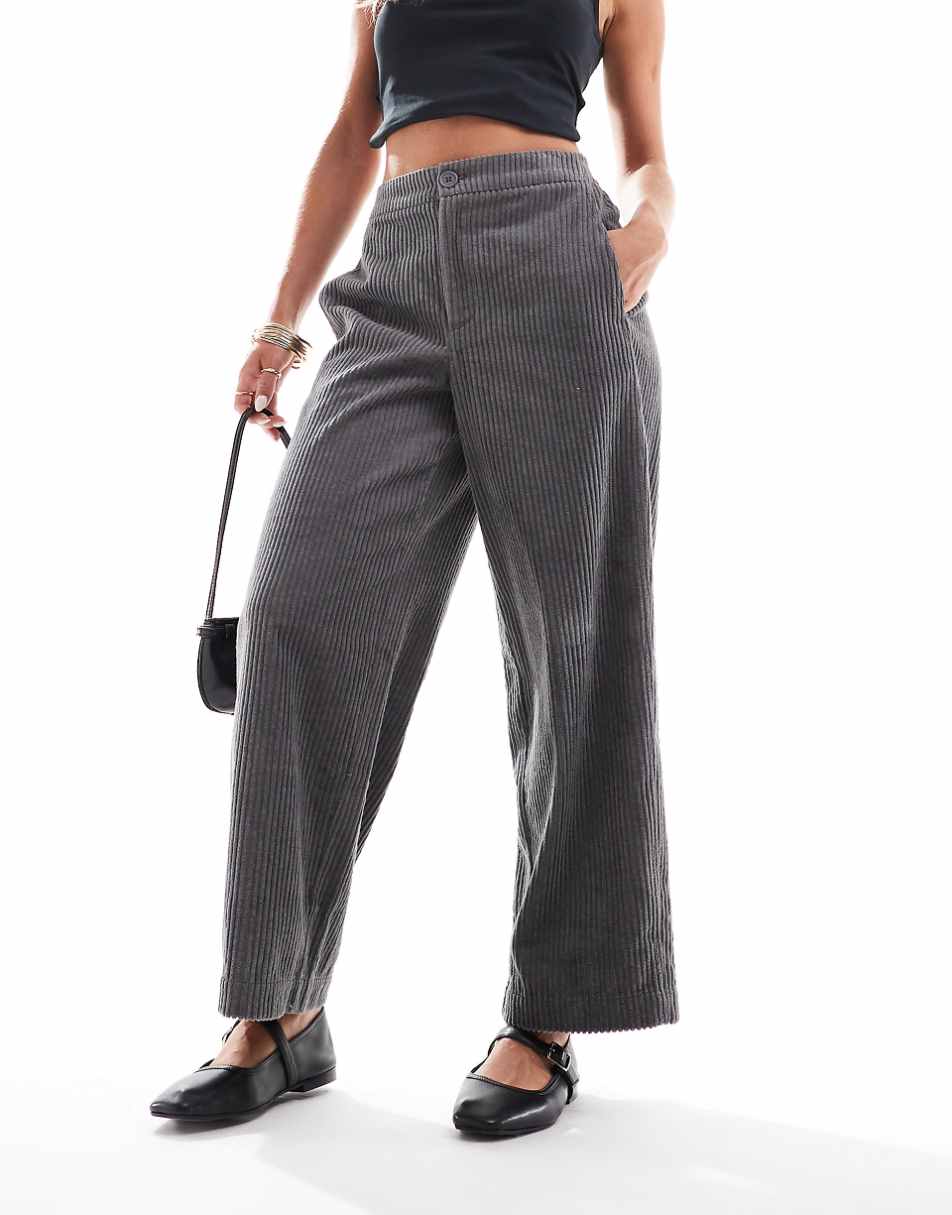 ASOS DESIGN Petite cord barrel pants in charcoal