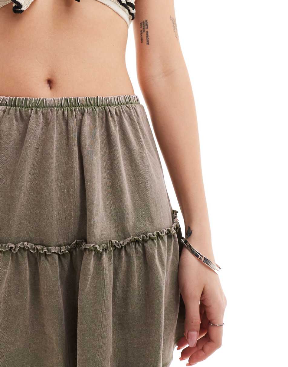 Monki rara mini skirt in washed khaki