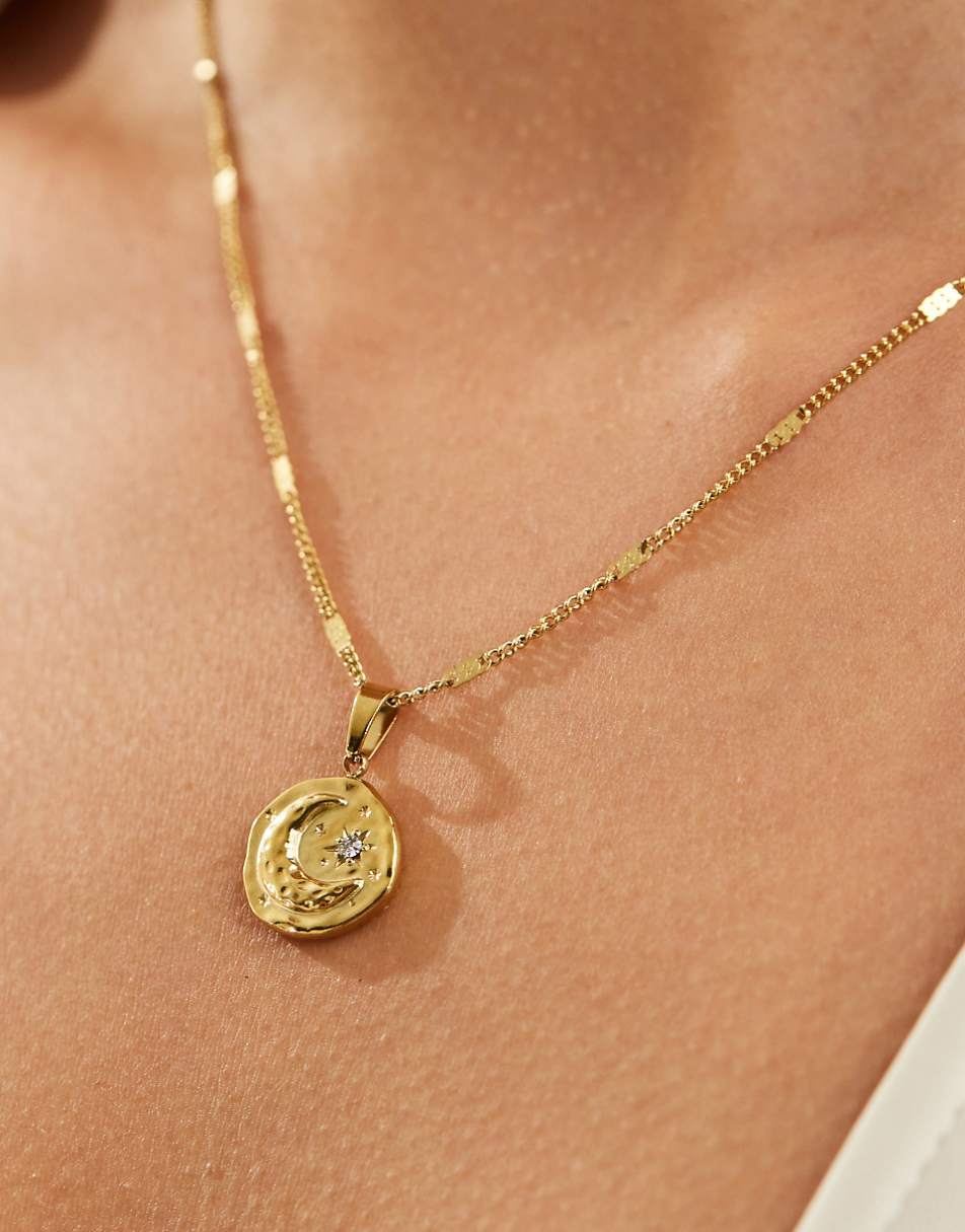Lost Souls stainless steel moon pendant necklace in 18k gold plated