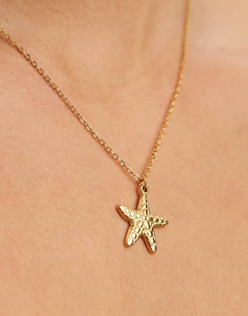 Lost Souls stainless steel starfish pendant necklace in 18k gold plated