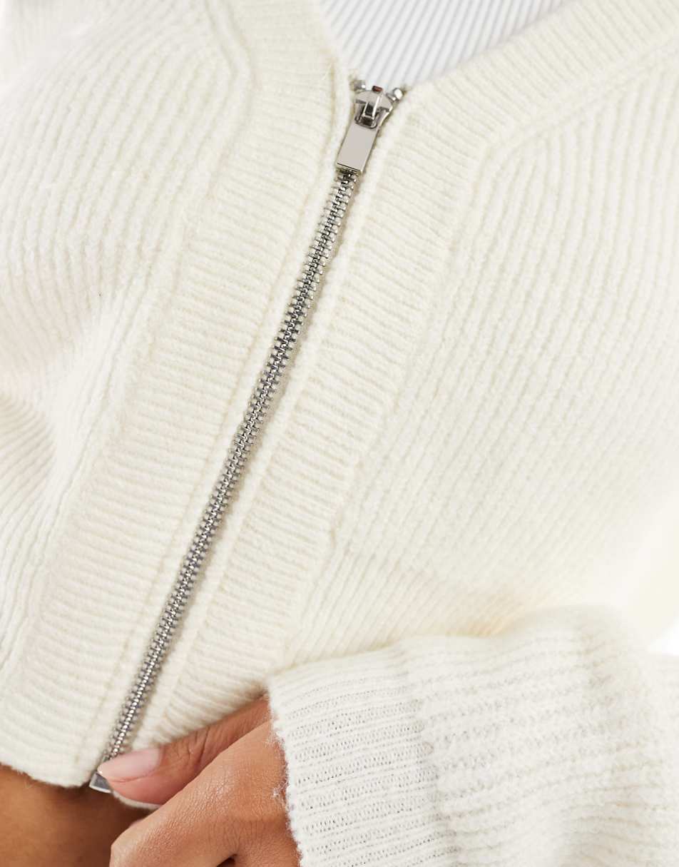 Miss Selfridge zip front crop cardigan in cream