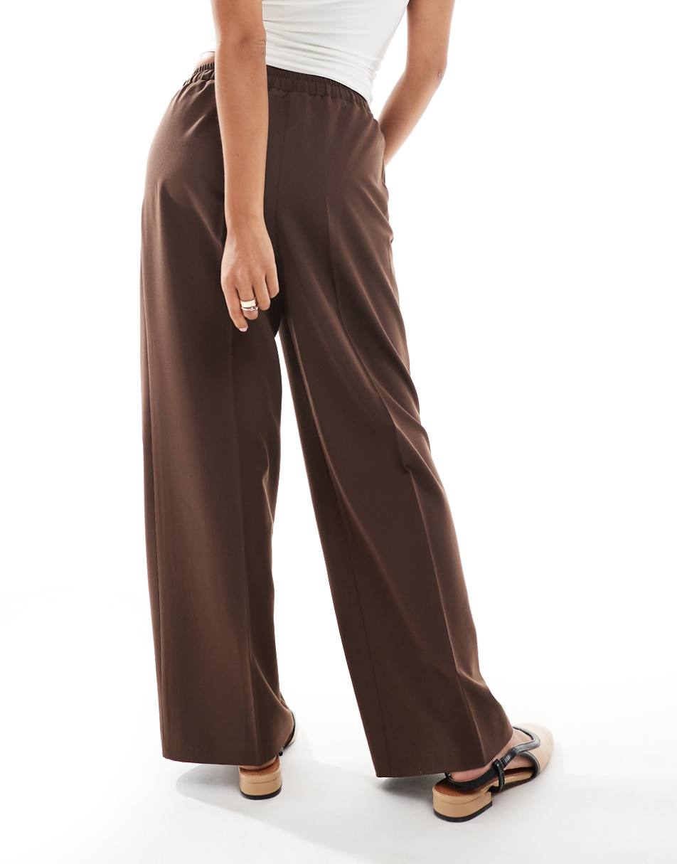 ASOS DESIGN Petite tailored pull on pants in brown