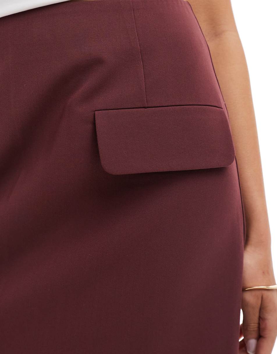 ASOS DESIGN tailored pocket detail mini skirt in burgundy