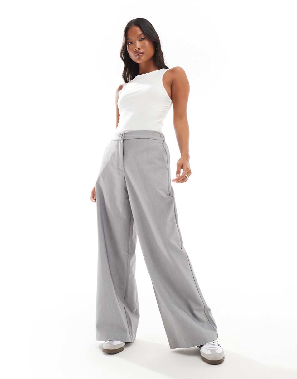 ASOS DESIGN Petite tailored wide leg dad pants in gray