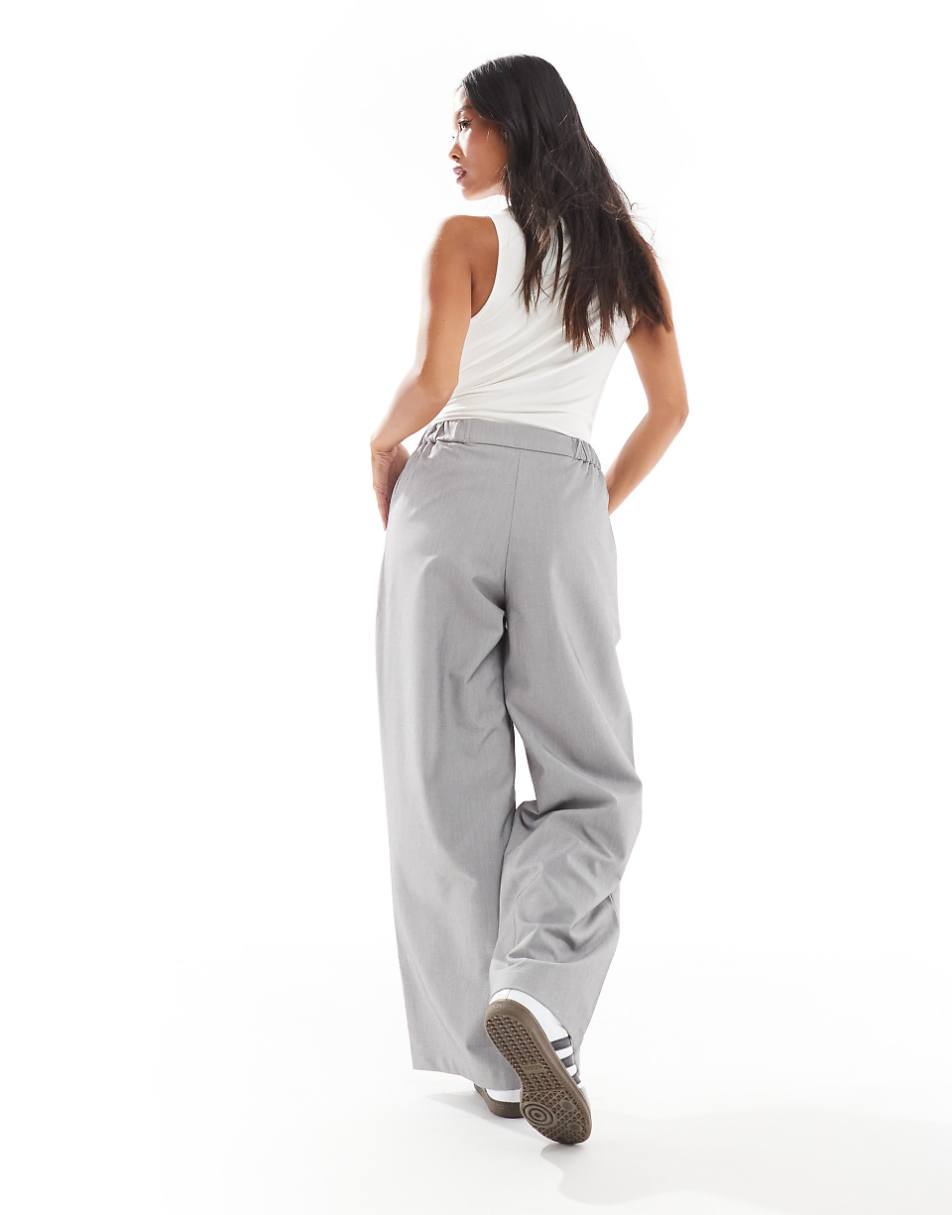 ASOS DESIGN Petite tailored wide leg dad pants in gray