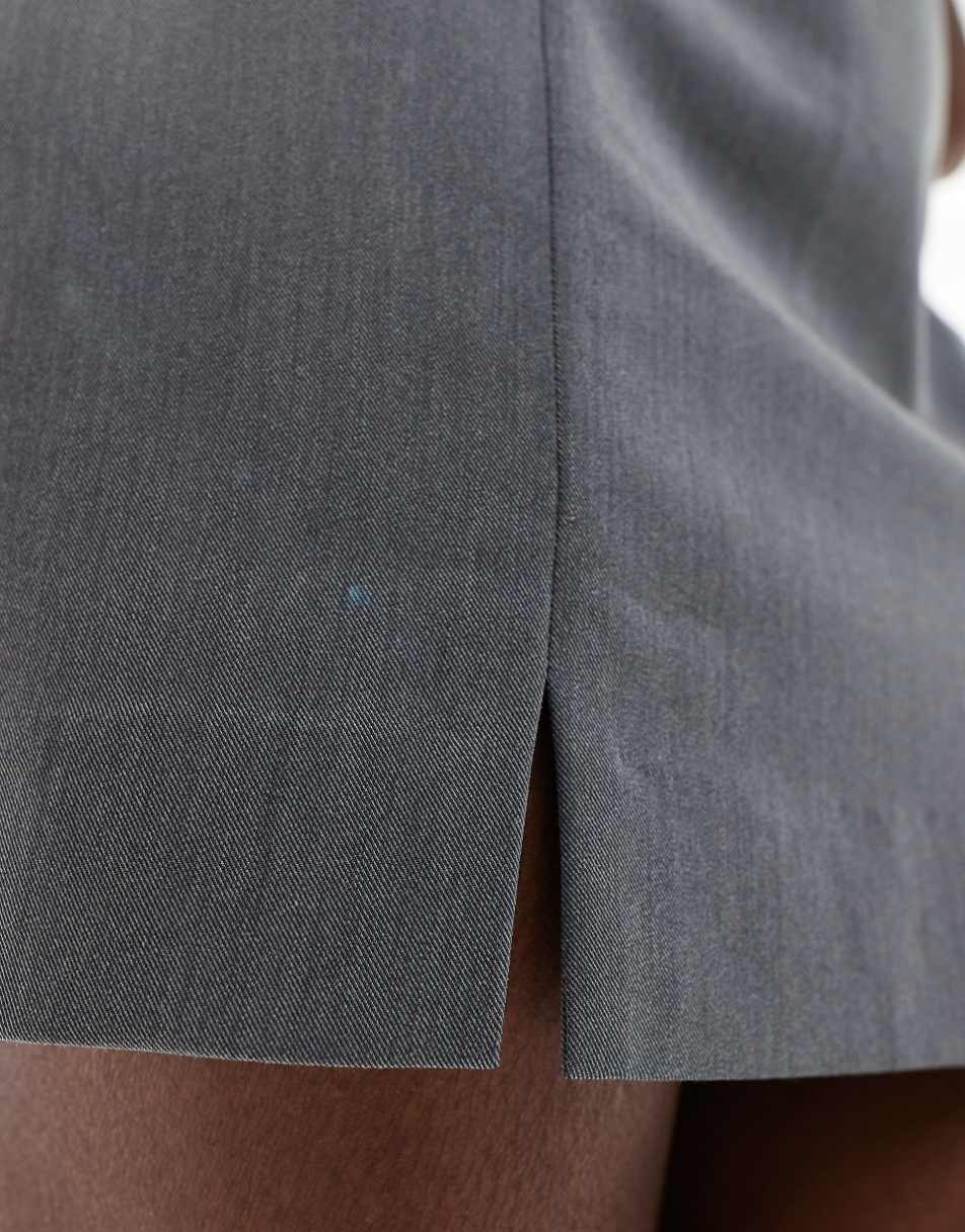 ASOS DESIGN tailored mini skirt with splits in gray