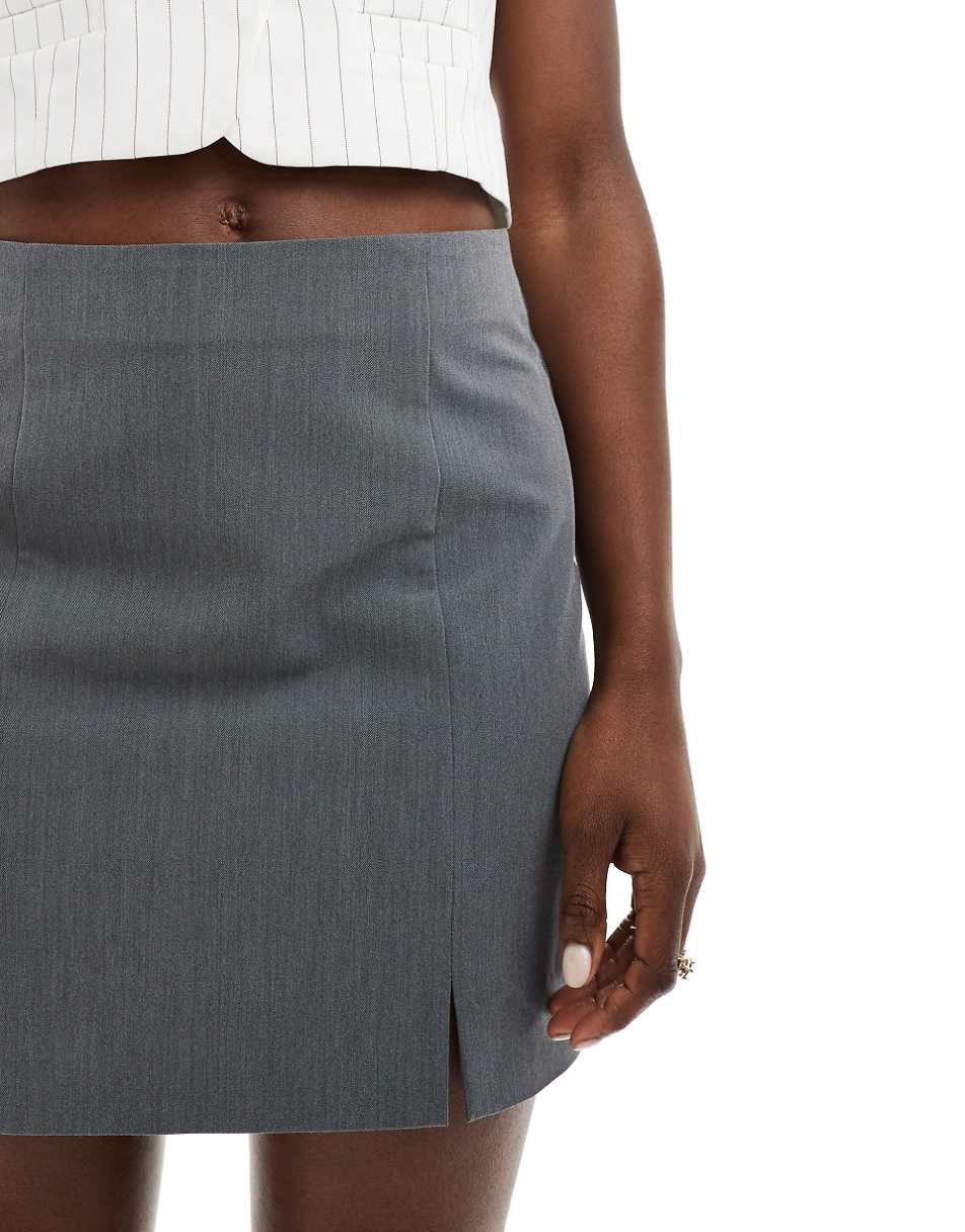 ASOS DESIGN tailored mini skirt with splits in gray