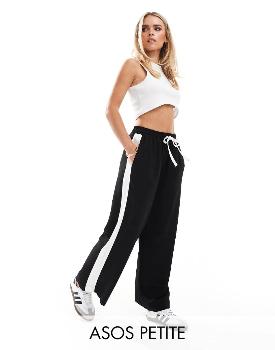 ASOS DESIGN Petite pull on pants with contrast panel in black