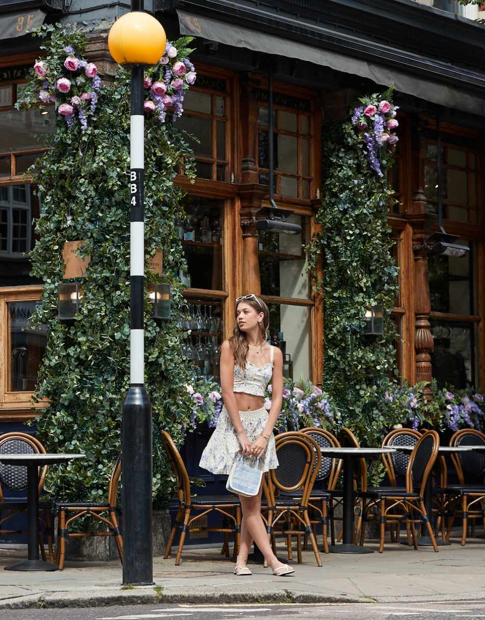 Miss Selfridge poplin tiered mini skirt in floral mixed print