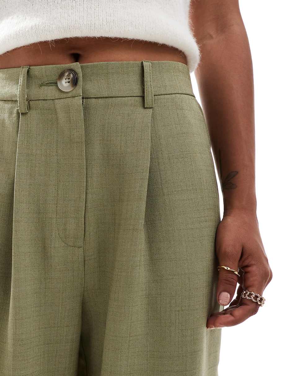 Miss Selfridge Petite tailored wide leg dad pants in khaki