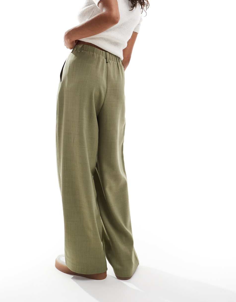 Miss Selfridge Petite tailored wide leg dad pants in khaki